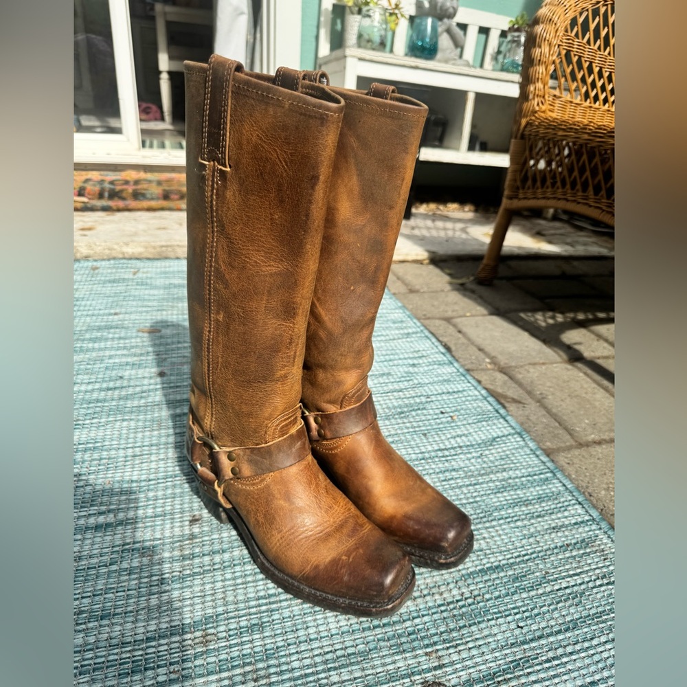 Frye Women’s Leather Harness Tall Boots in Smoke (Brown) | USA Made 🇺🇸 - Picture 2 of 16